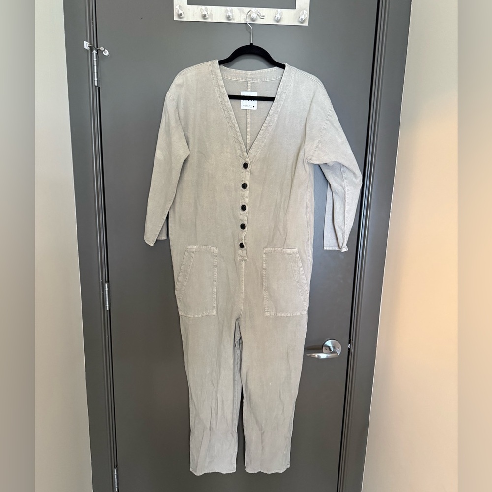 Zara Light Gray Button-Front Jumpsuit